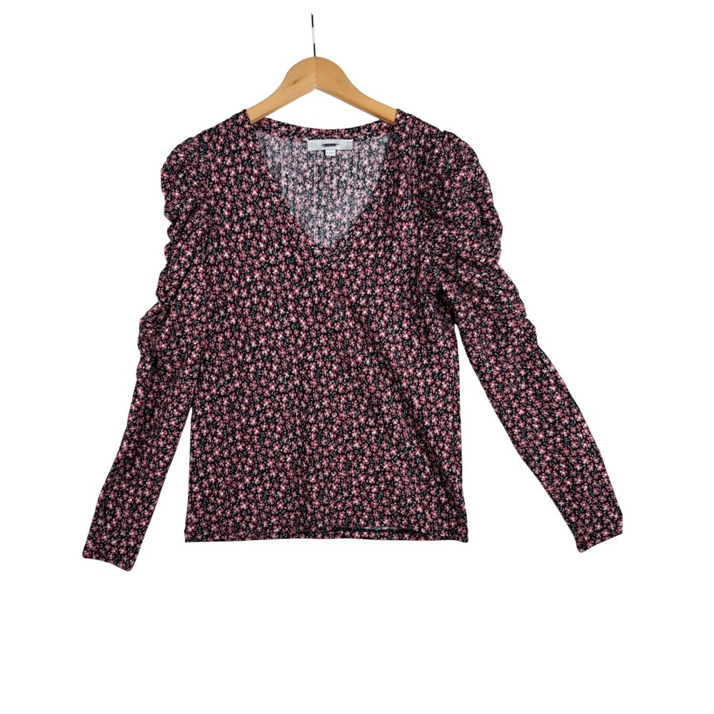 Loft Floral Ruffle Long Sleeve Blouse size Small‎ Black/Red